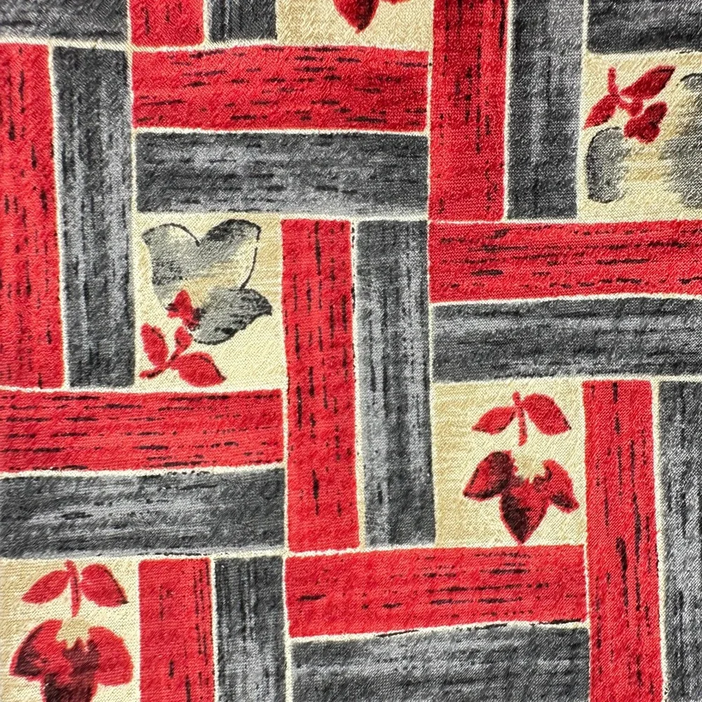 Ermenegildo Zegna 100% Silk Tie Red Black Tan Geometric Leaf Floral Pattern Mens